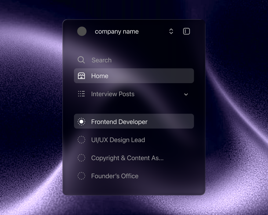 Reney workspace sidebar over a purple gradient